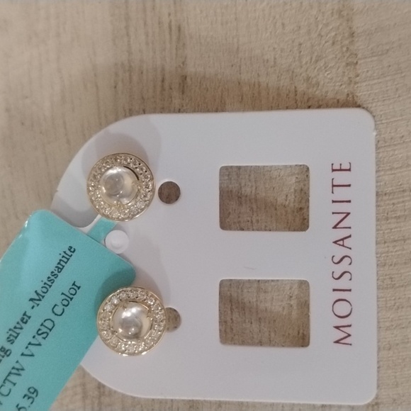 Moissanite Sterling Silver Gold Over Earrings - Picture 2 of 4